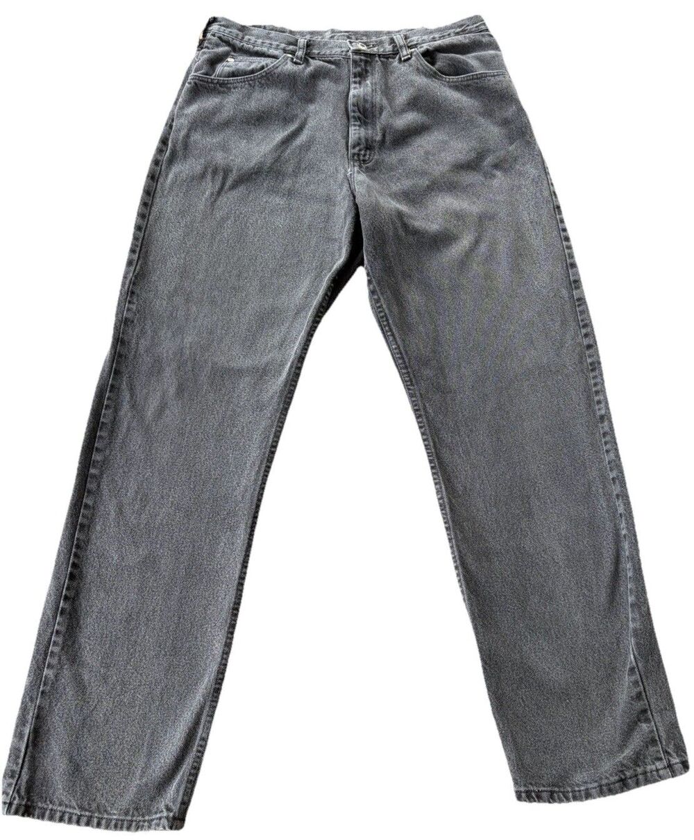 Vintage 90s Wrangler Black Wash Jeans 36x32 Relaxed Fit Faded Denim Western Work
